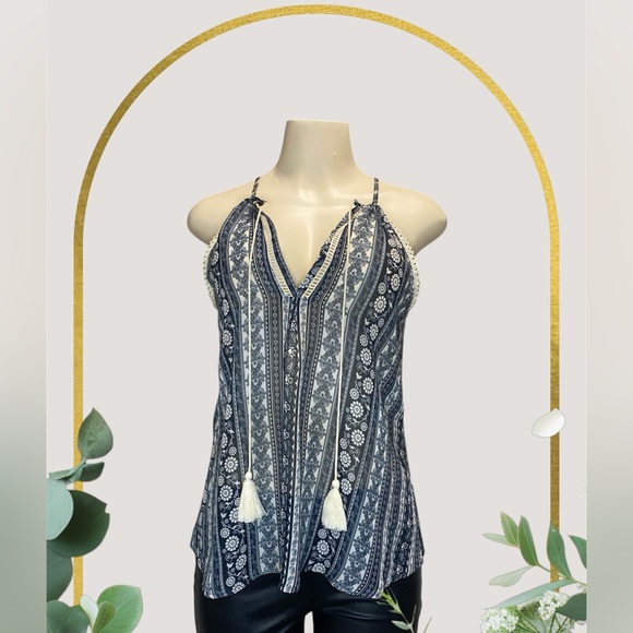 Tops - Navy and White Patterned Women's Top